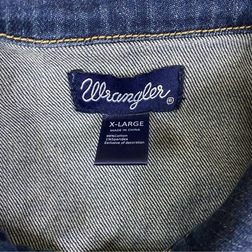 Wrangler Denim Vest Girl's XL Jean Jacket Biker‎ Western Cowgirl USA Patches